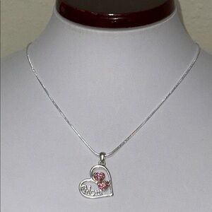Heart Pendant Necklace for Mom - Silver and Pink